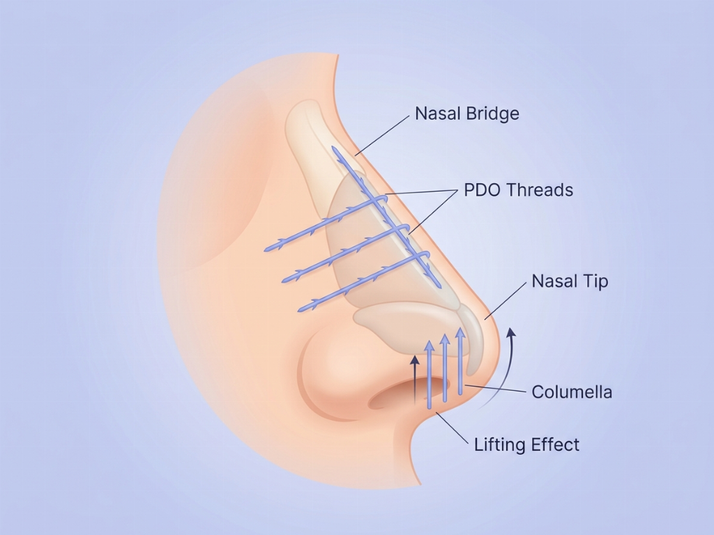 Threads are inserted along the bridge and tip to provide structural support.