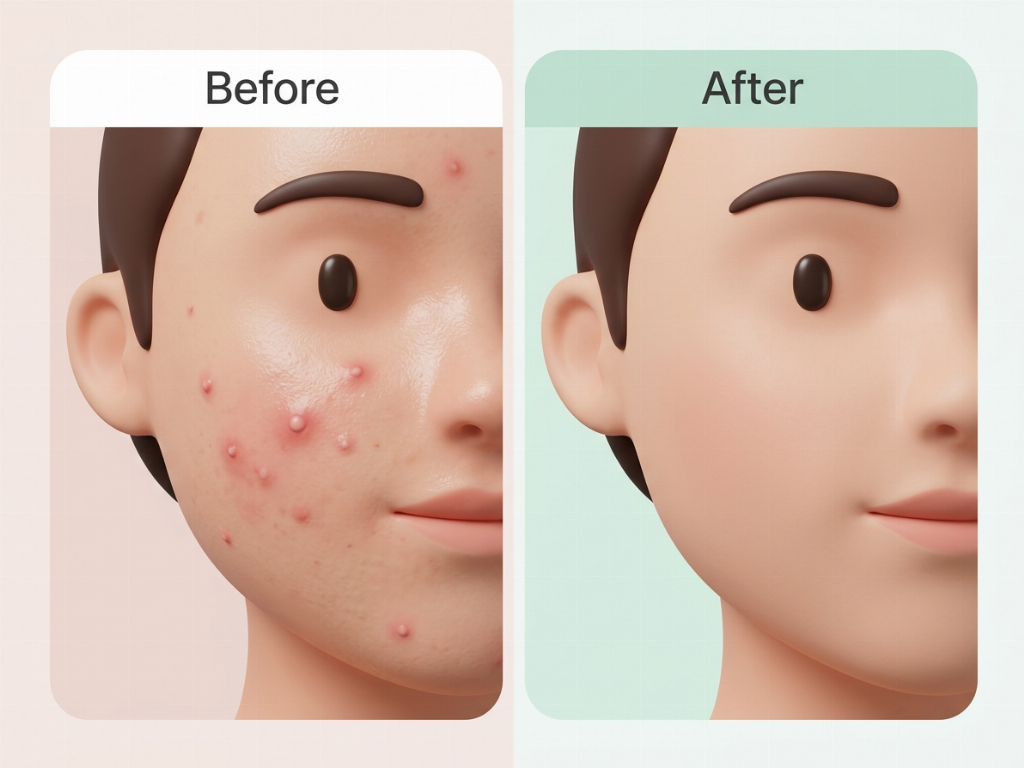 Reduction in active inflammatory acne and redness after a series of treatments.
