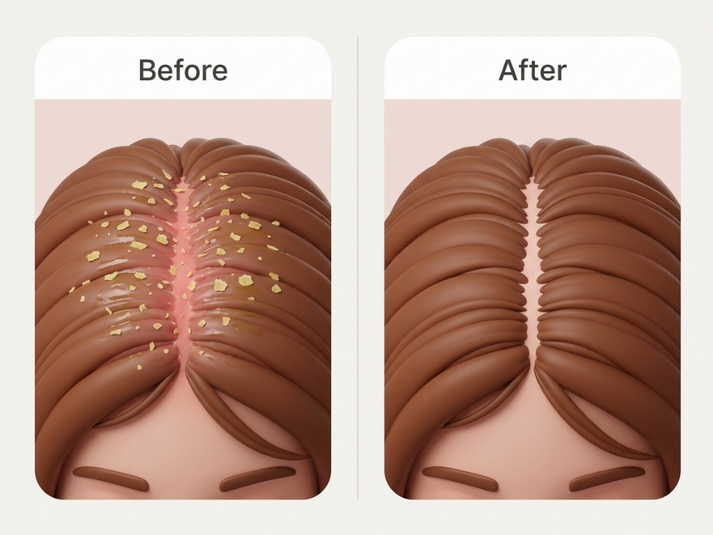Visible reduction in scalp inflammation and dandruff after professional treatment.