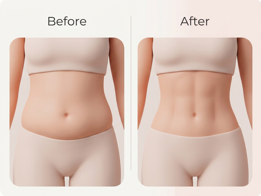 Realistic definition of the vertical abdominal lines after HD liposuction.