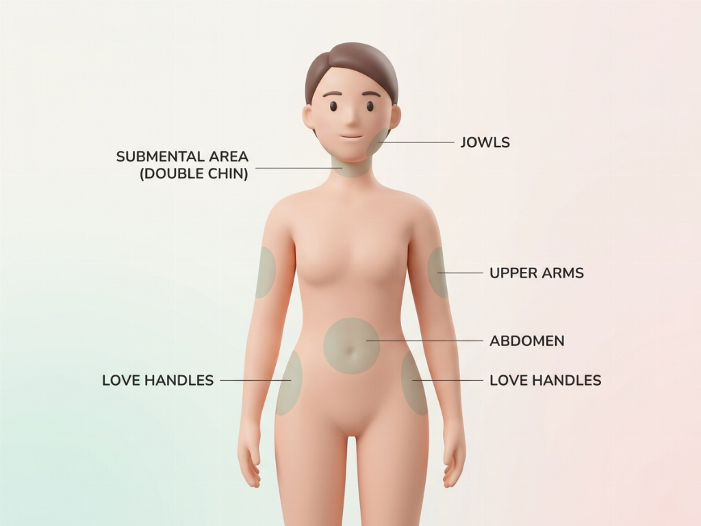 Common treatment areas for fat dissolving injections