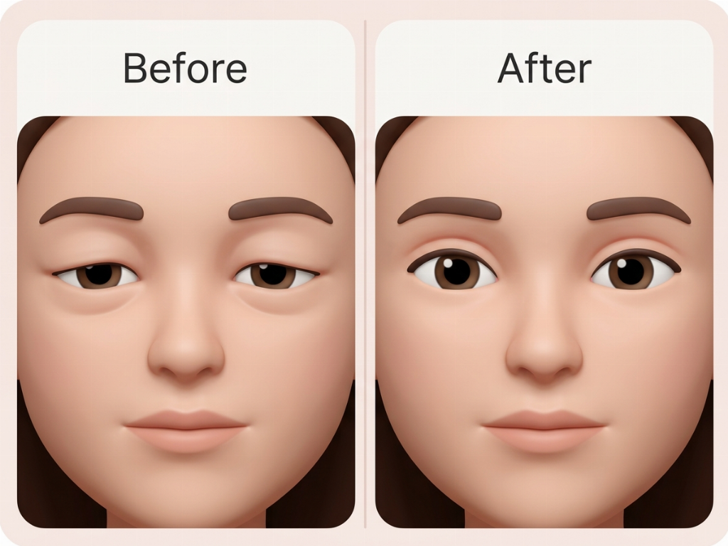 Removal of excess upper eyelid skin for a more open look.