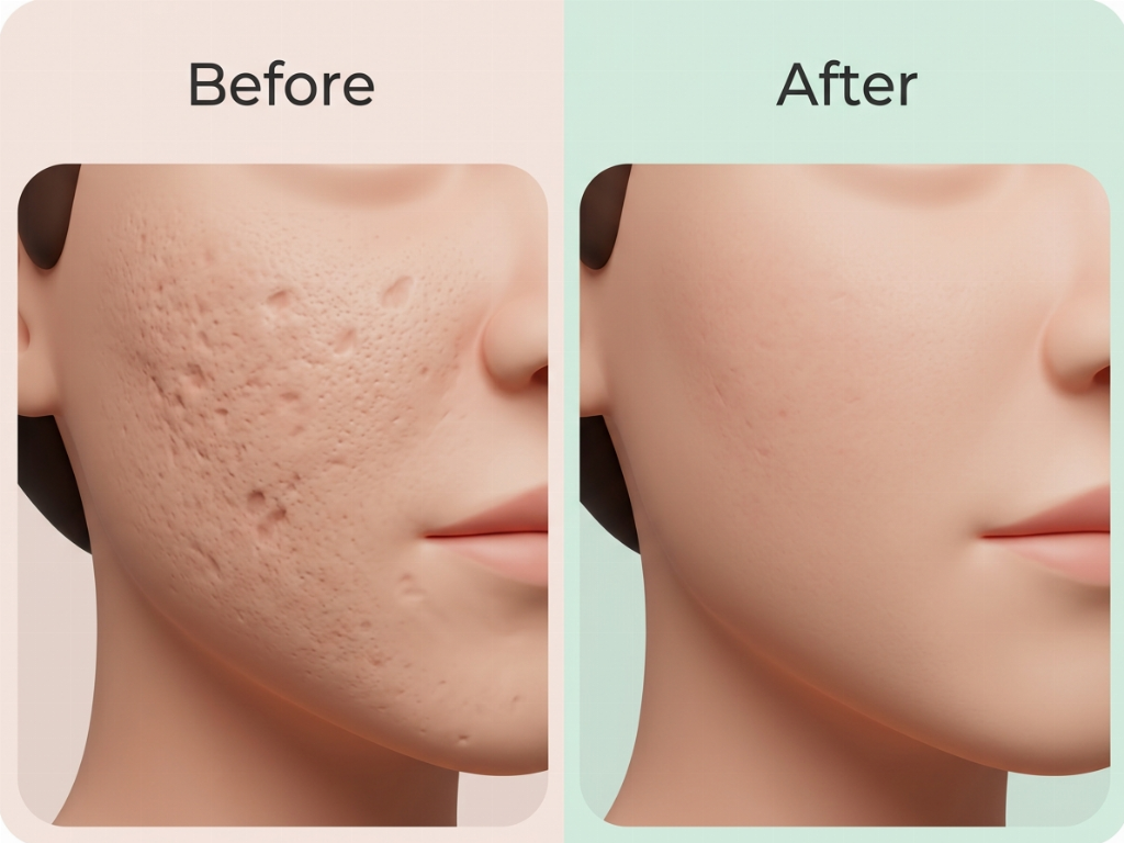 Visible reduction in acne scarring and skin texture refinement.