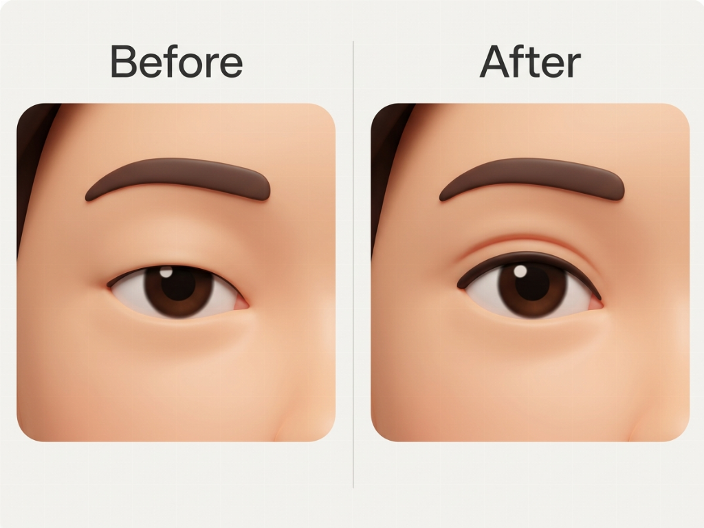 Realistic transformation from a monolid to a natural-looking double eyelid crease.
