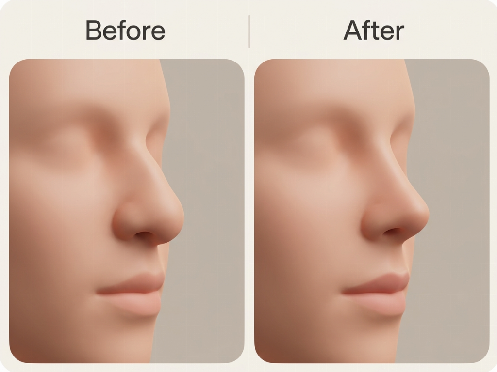 Before and After: Nasal tip refinement showing improved definition and a subtle lift.