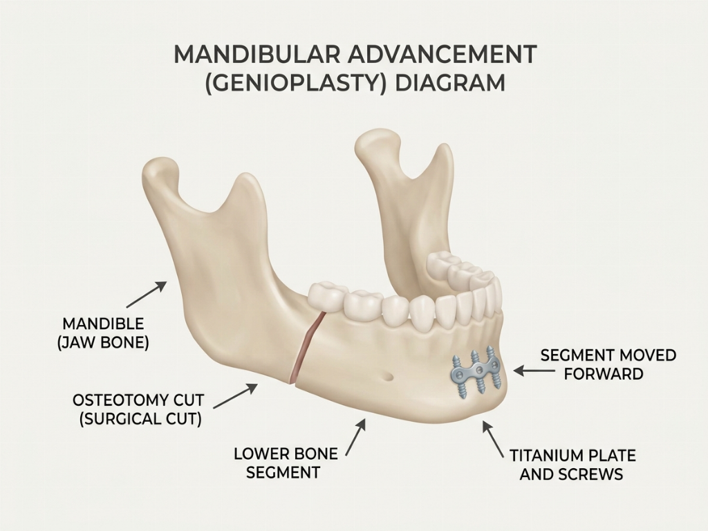 Sliding genioplasty involves precisely cutting and advancing the chin bone.